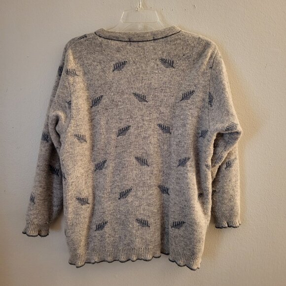 Vtg Colonial Concepts New Zealand Lambswool Angora Gray Print Cardigan Size Med - Picture 3 of 11